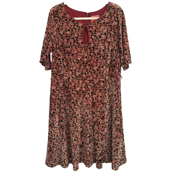 ModCloth Present the Event Burnout Velvet Fit Flare Dress 2X Brown Red Floral - Picture 1 of 13